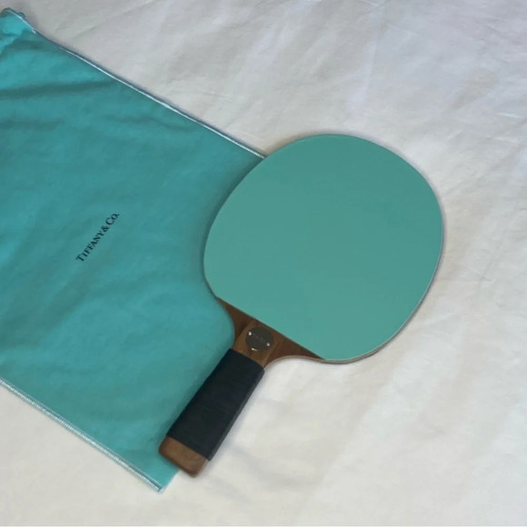 NEW TIFFANY & CO Table Tennis Racket/3 Balls Blue/Black Leather  American Walnut - Picture 16 of 16